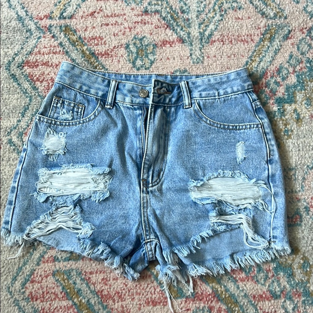 SHEIN Light Blue Distressed Jean Shorts